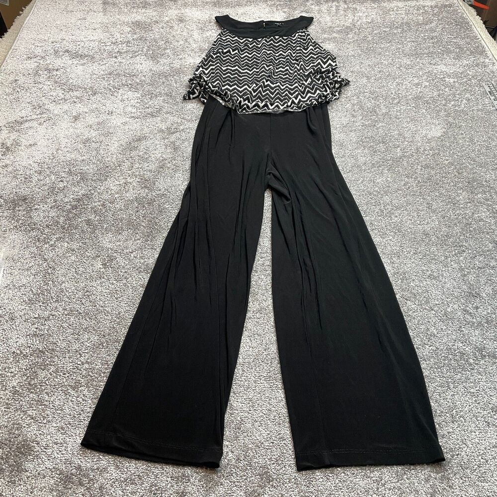 Sami & Jo Jumpsuit Womens Plus 1X Black Zig Zag Sleeveless Wide Leg Stretch